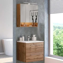 Wohnen Badezimmer Komplett*Topp Waschplatz Kombi in Holz - Lemnas (zweiteilig)