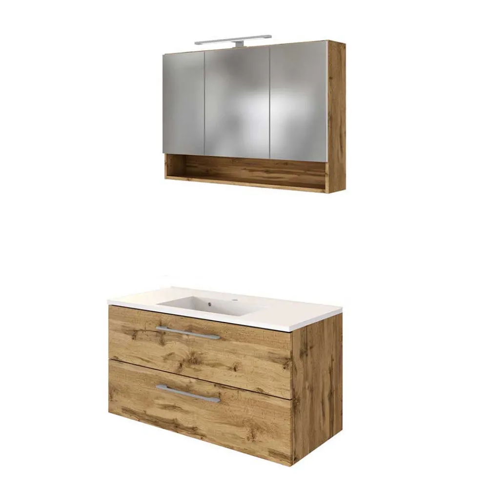 Wohnen Badezimmer Komplett*Topp Waschplatz Kombi in Holz - Lemnas (zweiteilig)