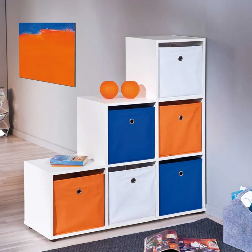 Wohnen Esszimmerregale|Paravents*Treppenregal Raumteiler mit 6 Textil Boxen - Charlena