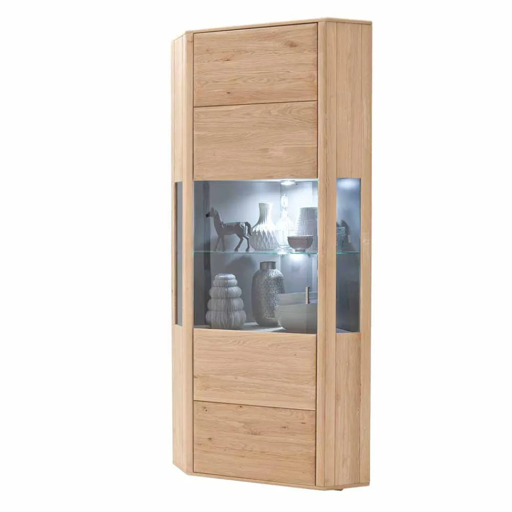 Wohnen 1-türige Eck-Vitrine in Eiche Bianco - Vernella