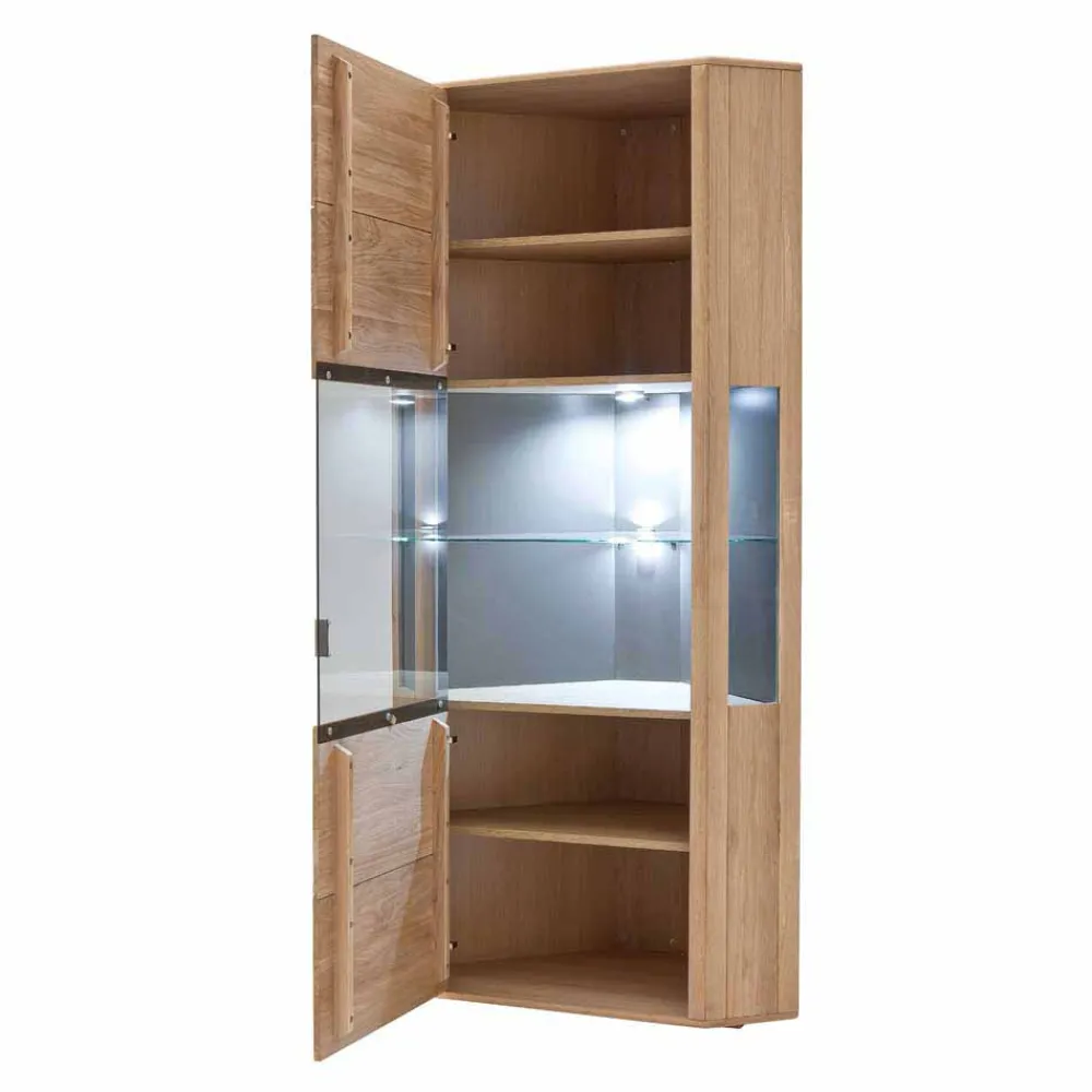 Wohnen 1-türige Eck-Vitrine in Eiche Bianco - Vernella