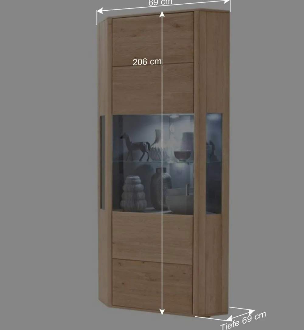 Wohnen 1-türige Eck-Vitrine in Eiche Bianco - Vernella