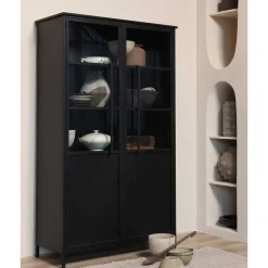 Wohnen 2-türige Metall Vitrine in Schwarz - Ponnya