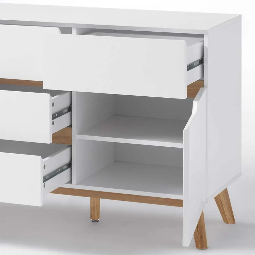 Wohnen 2-türige Retro Kommode mit 5 Schubladen Flacon in Weiß