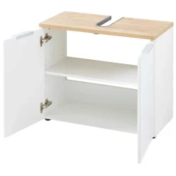 Wohnen Waschtisch|Waschbeckenunterschränke*2-türige Waschkommode in Weiß & Eiche - Etosia