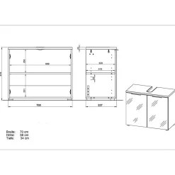 Wohnen Waschtisch|Waschbeckenunterschränke*2-türige Waschkommode in Weiß & Eiche - Etosia