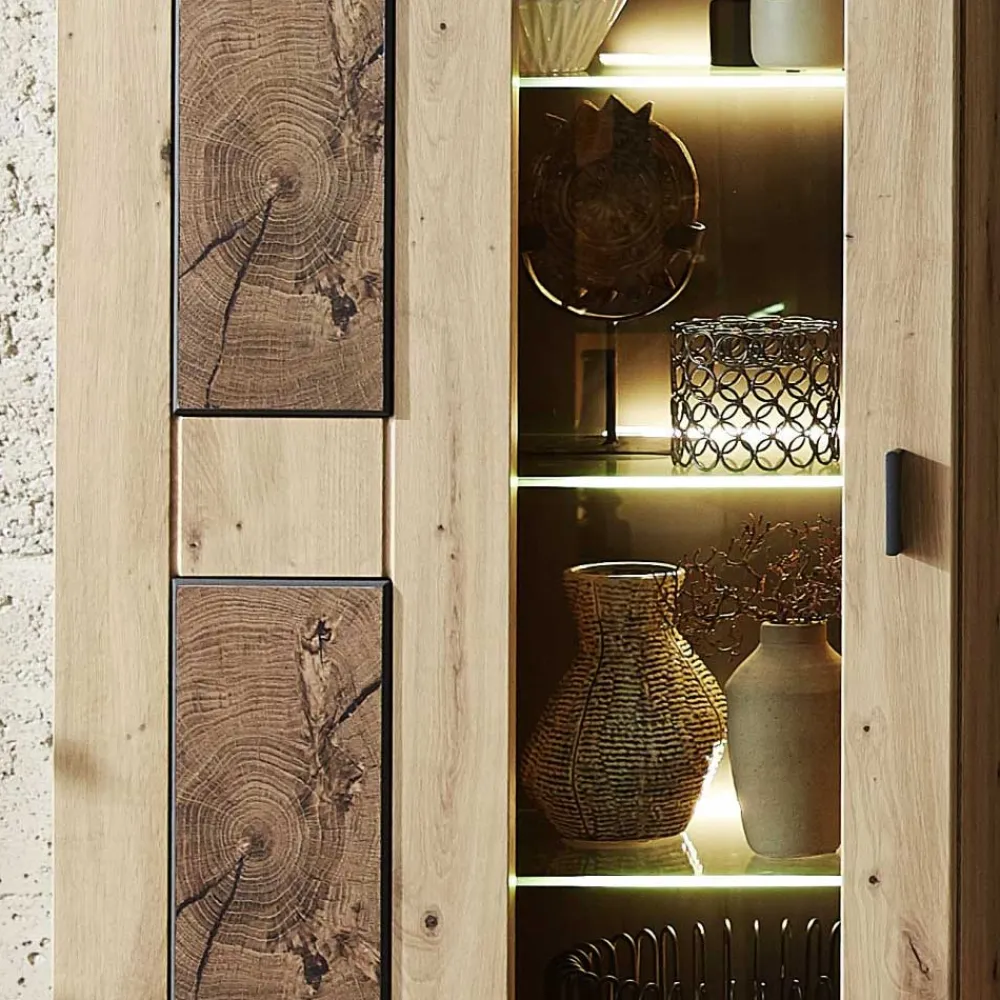 Wohnen 1-türige Wohnzimmervitrine in Wildeiche Holzoptik - Iniaco