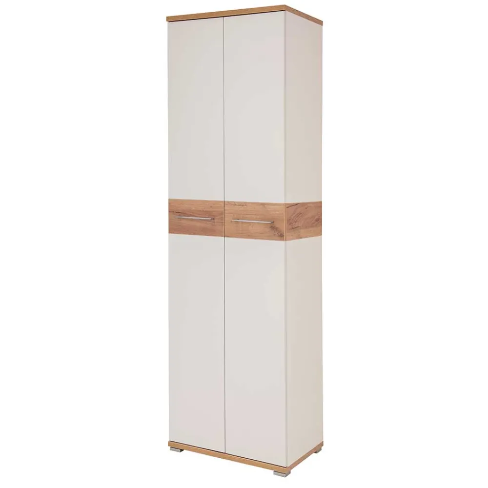 Wohnen 2-türiger Dielenschrank in Weiß & Eiche - Vicanossa