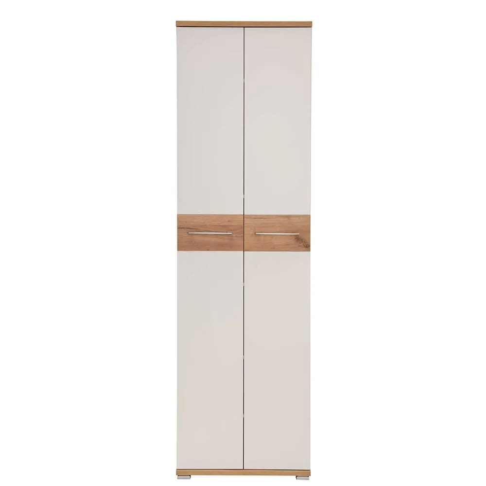 Wohnen 2-türiger Dielenschrank in Weiß & Eiche - Vicanossa