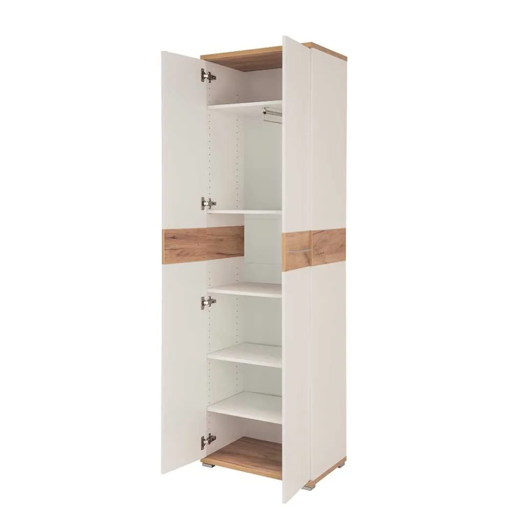 Wohnen 2-türiger Dielenschrank in Weiß & Eiche - Vicanossa