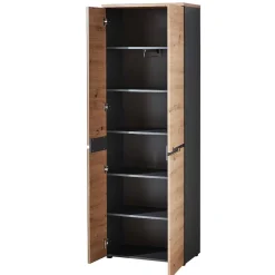 Wohnen Glasmöbel|Schränke*2-türiger Dielenschrank mit Spiegel & Wildeiche Dekor - Kuetra