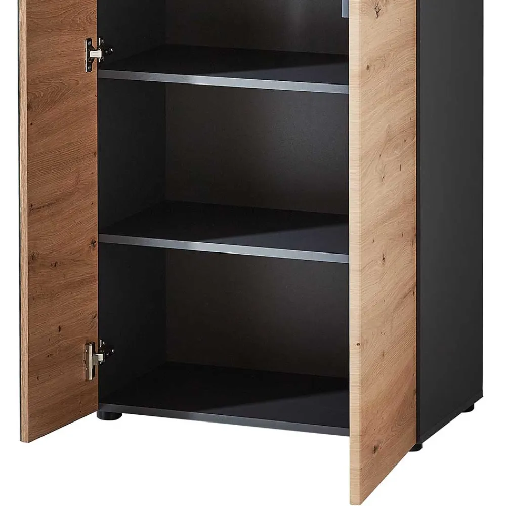 Wohnen Glasmöbel|Schränke*2-türiger Dielenschrank mit Spiegel & Wildeiche Dekor - Kuetra