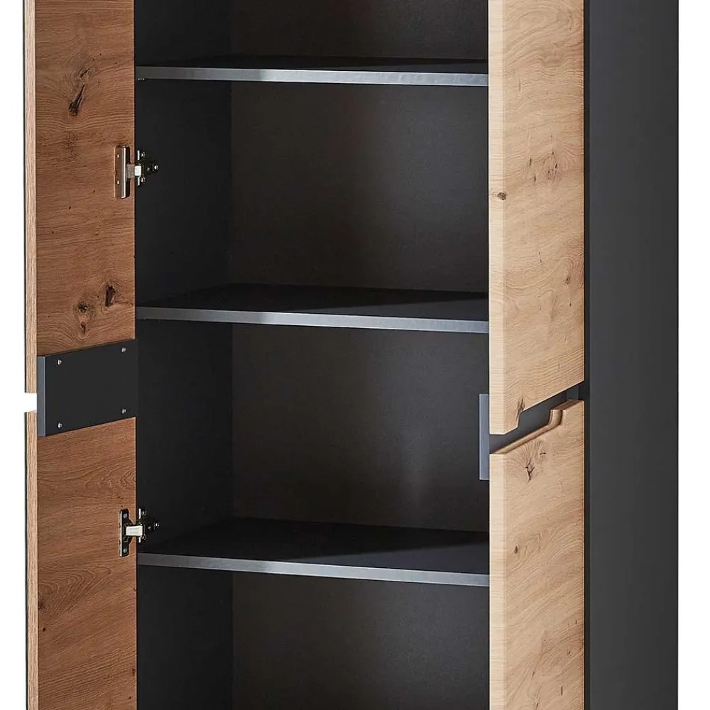 Wohnen Glasmöbel|Schränke*2-türiger Dielenschrank mit Spiegel & Wildeiche Dekor - Kuetra