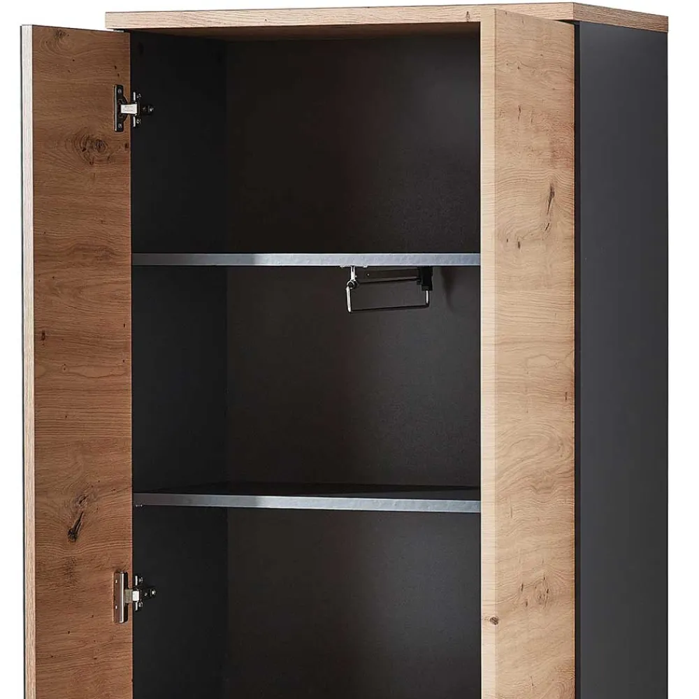 Wohnen Glasmöbel|Schränke*2-türiger Dielenschrank mit Spiegel & Wildeiche Dekor - Kuetra