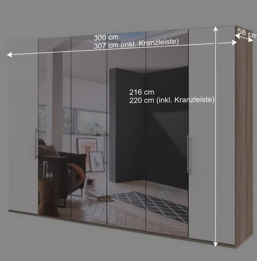 Wohnen 3-türiger Falttüren-Kleiderschrank 300 cm - Vaclyn