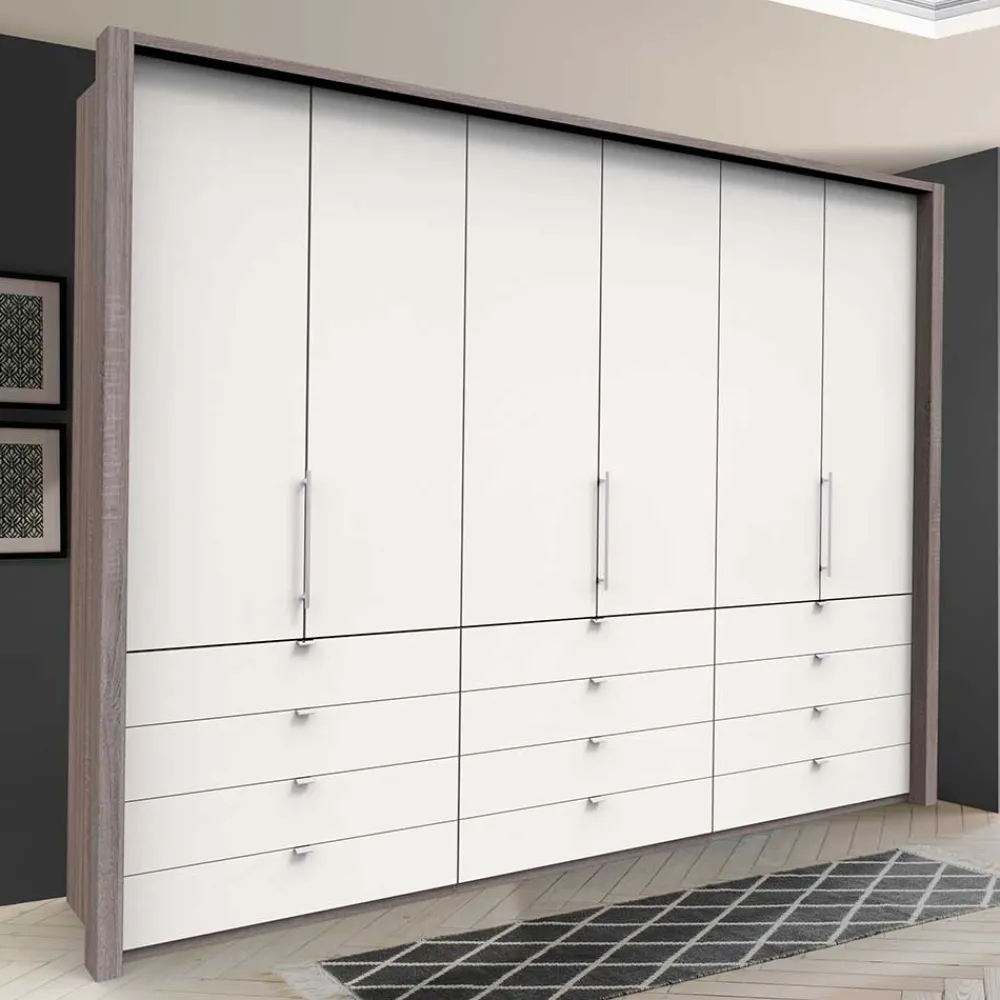 Wohnen Kleiderschränke|Kleiderschränke*3-türiger Falttürenschrank mit 12 Schubladen - Tivierto