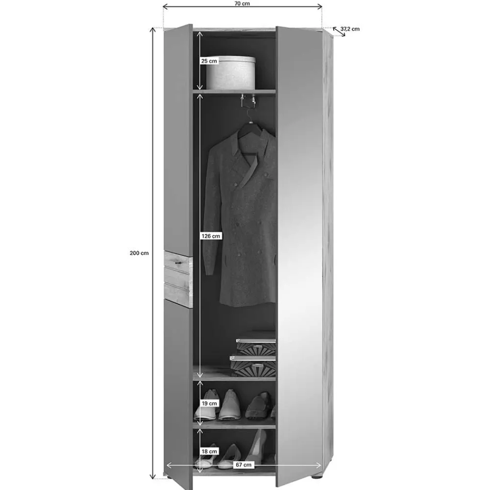 Wohnen Garderobenschränke*2-türiger Flur Kleiderschrank mit Spiegel - Catamaron