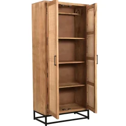 Wohnen 2-türiger Flurschrank aus Holz & Rattan Geflecht - Lazianus