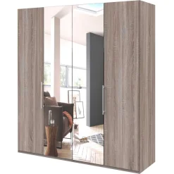 Wohnen 2-türiger Holz Look Kleiderschrank mit Spiegel - Crenba