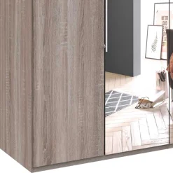 Wohnen 2-türiger Holz Look Kleiderschrank mit Spiegel - Crenba