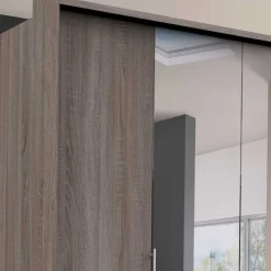 Wohnen 2-türiger Holz Look Kleiderschrank mit Spiegel - Crenba