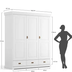 Wohnen 3-türiger Holz-Schlafzimmerschrank in Weiß - Presto