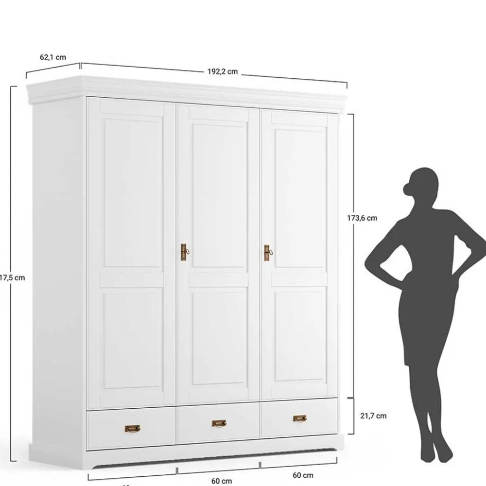 Wohnen 3-türiger Holz-Schlafzimmerschrank in Weiß - Presto