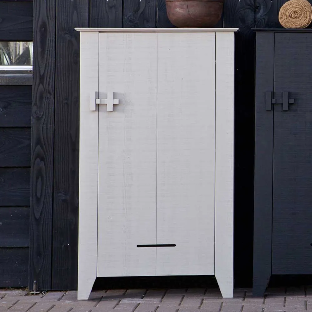 Wohnen Massivholzmöbel|Loft Möbel*1-türiger Kiefer Schrank in hellem Grau - Ennyano