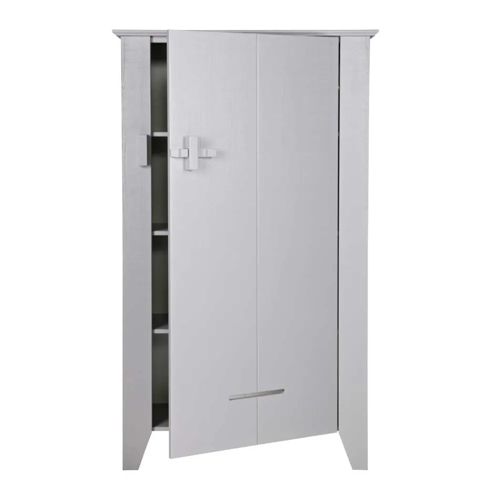 Wohnen Massivholzmöbel|Loft Möbel*1-türiger Kiefer Schrank in hellem Grau - Ennyano