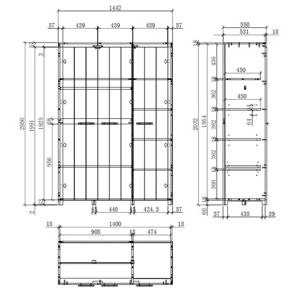 Kinder Wohnen 3-türiger Kinderzimmerschrank in Weiß - Ellen
