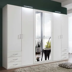 Wohnen Kleiderschränke*6-türiger Kleiderschrank in Weiß mit Spiegel - Furcia