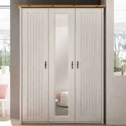 Wohnen Kleiderschränke|Kleiderschränke*3-türiger Kleiderschrank in Weiß & Eiche Dekor - Malvissa