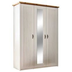 Wohnen Kleiderschränke|Kleiderschränke*3-türiger Kleiderschrank in Weiß & Eiche Dekor - Malvissa