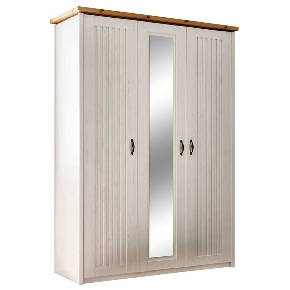 Wohnen Kleiderschränke|Kleiderschränke*3-türiger Kleiderschrank in Weiß & Eiche Dekor - Malvissa