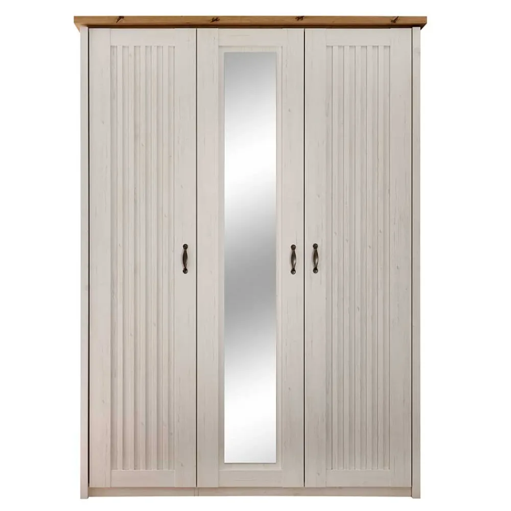 Wohnen Kleiderschränke|Kleiderschränke*3-türiger Kleiderschrank in Weiß & Eiche Dekor - Malvissa