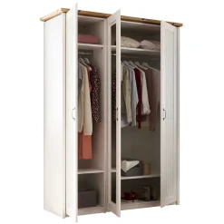 Wohnen Kleiderschränke|Kleiderschränke*3-türiger Kleiderschrank in Weiß & Eiche Dekor - Malvissa