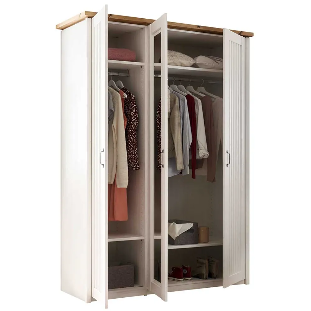 Wohnen Kleiderschränke|Kleiderschränke*3-türiger Kleiderschrank in Weiß & Eiche Dekor - Malvissa