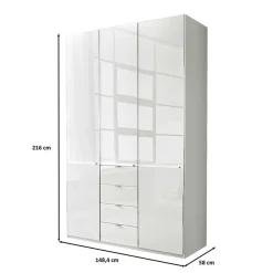 Wohnen 3-türiger Kleiderschrank in Weiß Glasfront - Rocca