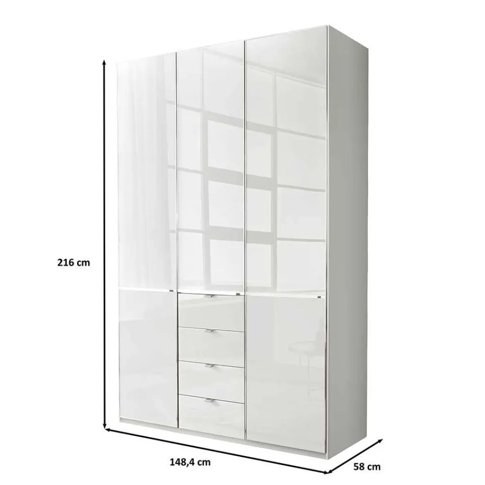 Wohnen 3-türiger Kleiderschrank in Weiß Glasfront - Rocca