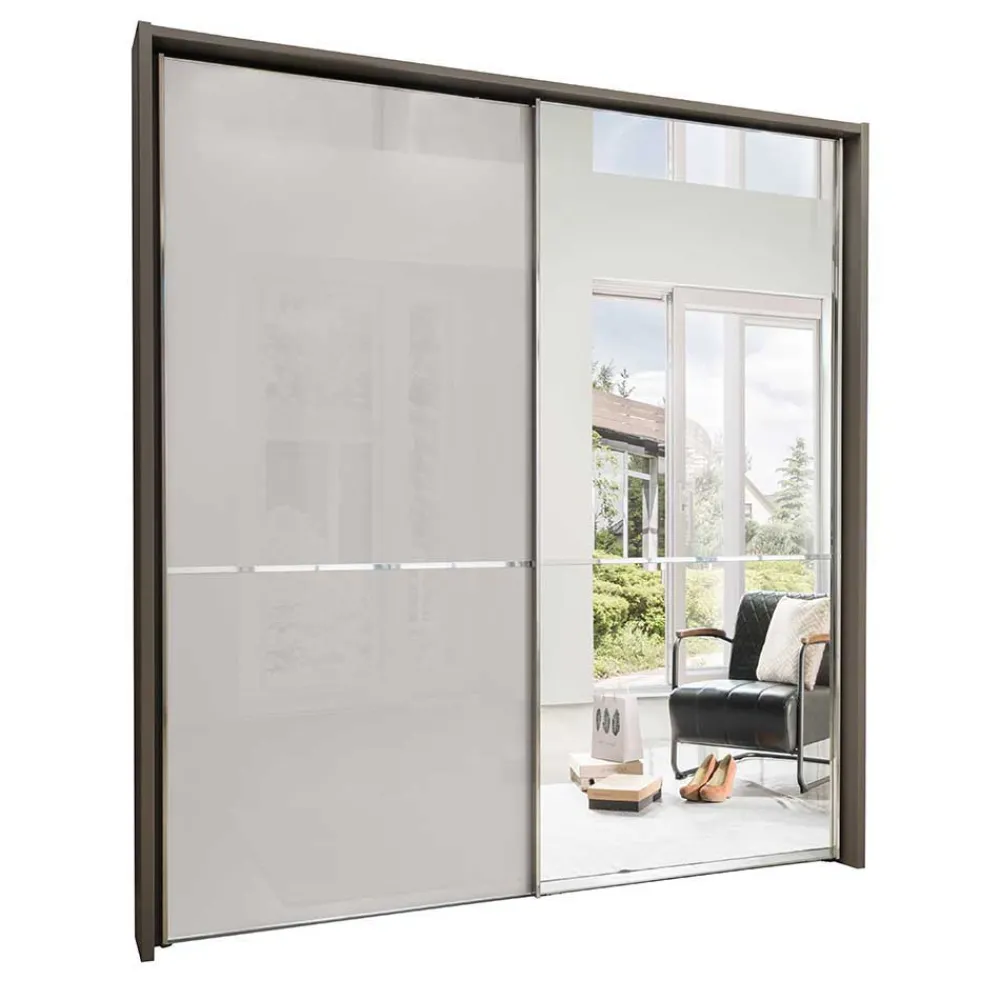 Wohnen 2-türiger Kleiderschrank in Hellgrau & Braun - Sabelle