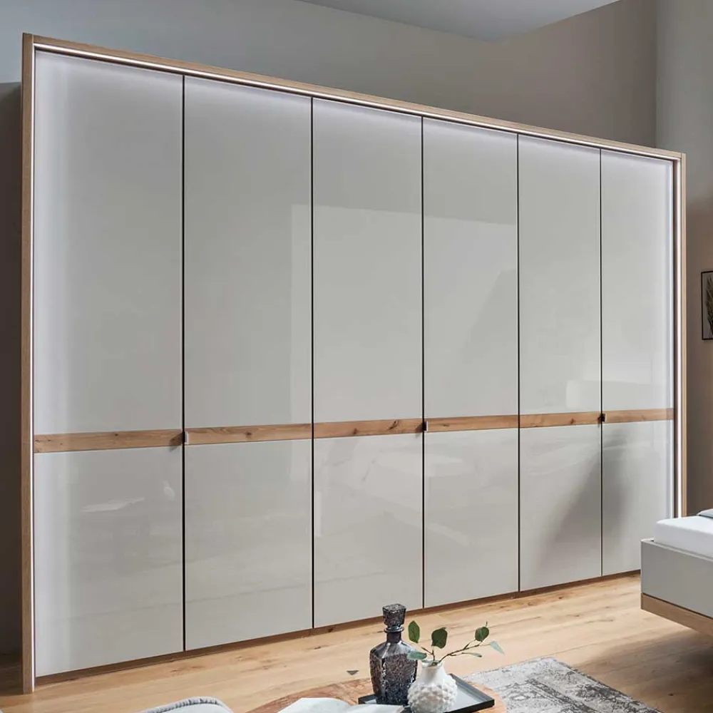 Wohnen Schränke|Kleiderschränke*6-türiger Kleiderschrank in Beige Glas - Crascanu