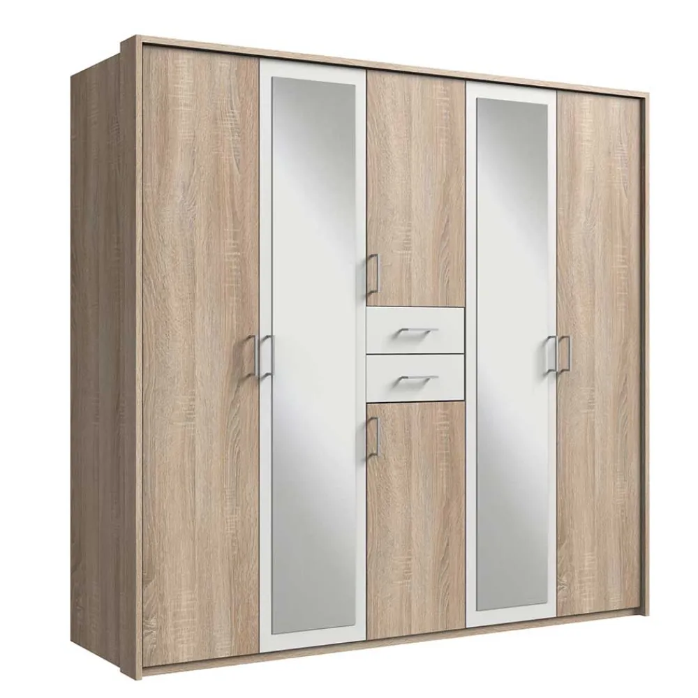 Wohnen Weiße Möbel|Glasmöbel*6-türiger Kleiderschrank mit zwei Schubladen - Coint