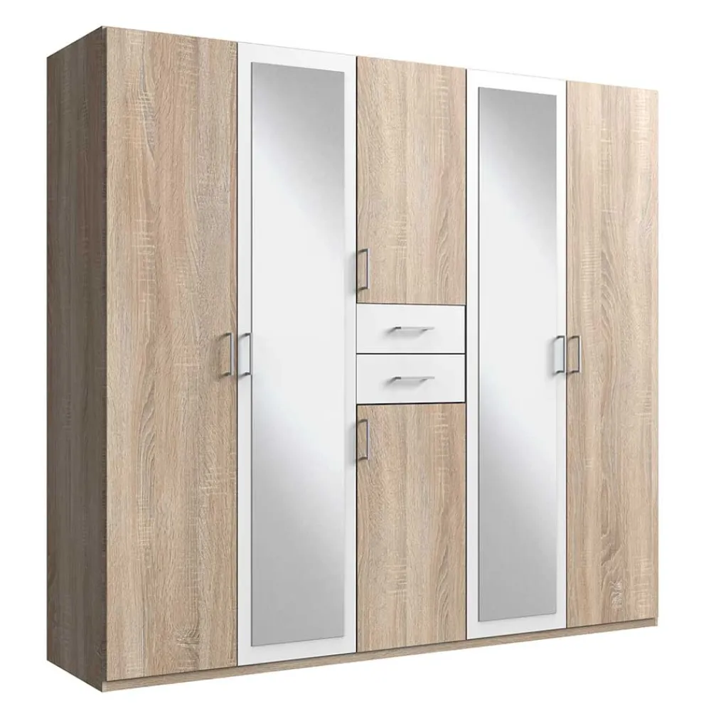 Wohnen Weiße Möbel|Glasmöbel*6-türiger Kleiderschrank mit zwei Schubladen - Coint