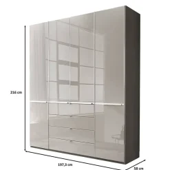 Wohnen 4-türiger Kombi-Kleiderschrank in Hellgrau Glas - Korcula