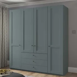 Wohnen Kleiderschränke|Kleiderschränke*4-türiger Kombi-Kleiderschrank in Graugrün - Rajavo