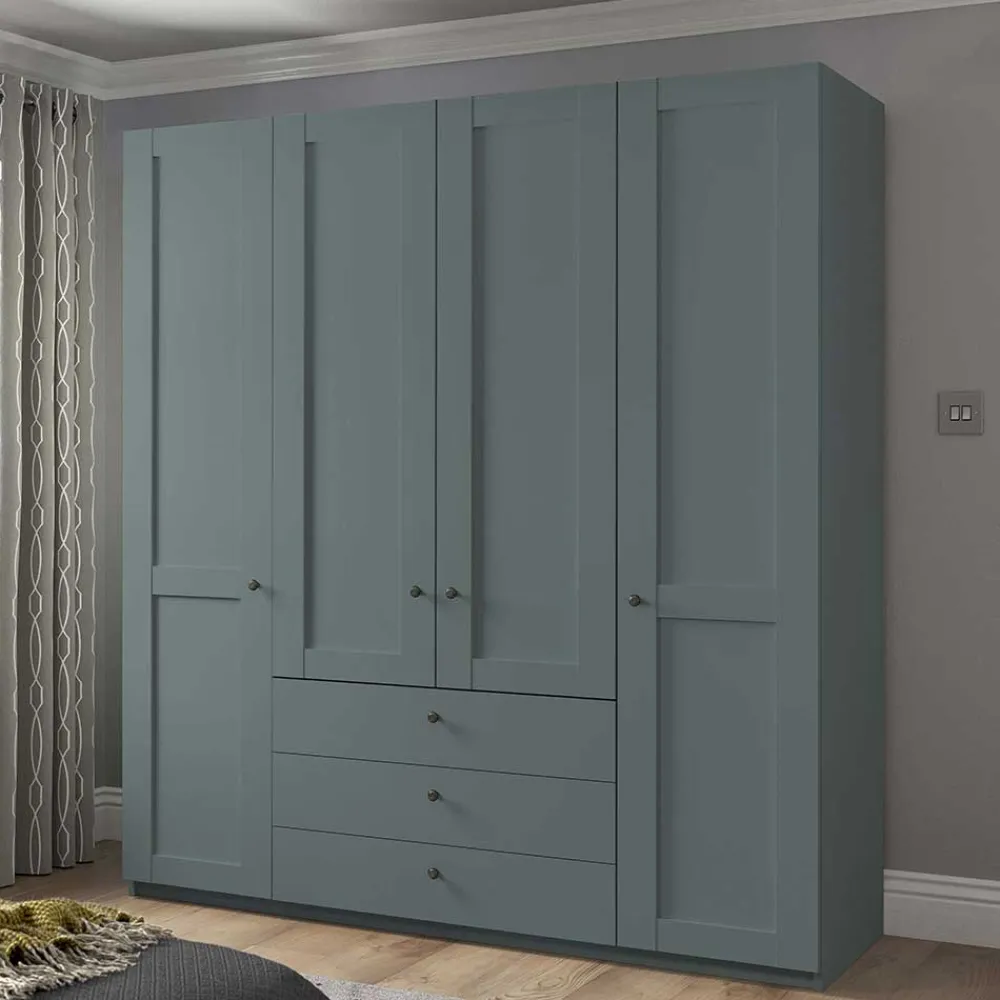 Wohnen Kleiderschränke|Kleiderschränke*4-türiger Kombi-Kleiderschrank in Graugrün - Rajavo