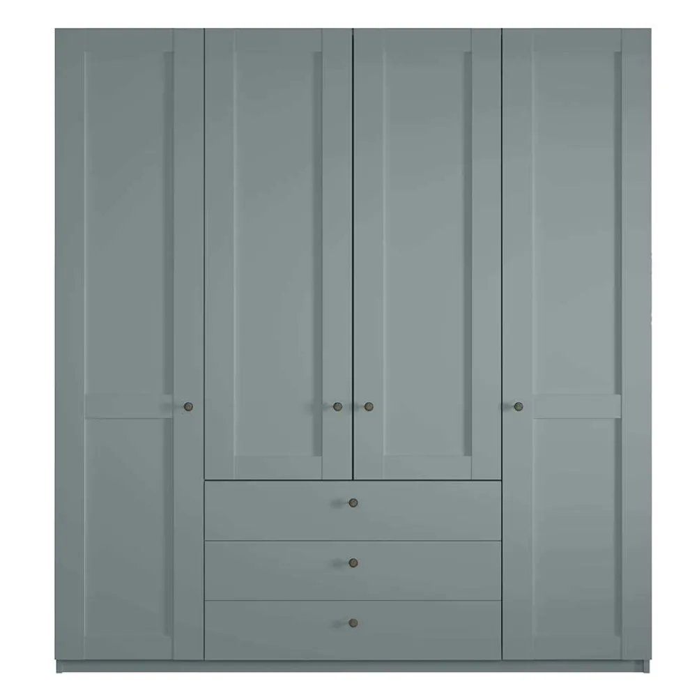 Wohnen Kleiderschränke|Kleiderschränke*4-türiger Kombi-Kleiderschrank in Graugrün - Rajavo