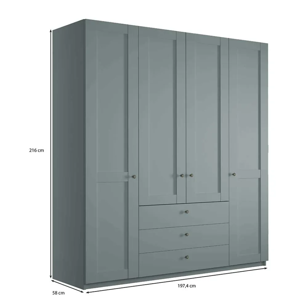 Wohnen Kleiderschränke|Kleiderschränke*4-türiger Kombi-Kleiderschrank in Graugrün - Rajavo