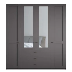 Wohnen Kleiderschränke|Kleiderschränke*4-türiger Kombi-Schlafzimmerschrank in Dunkelgrau - Mataram