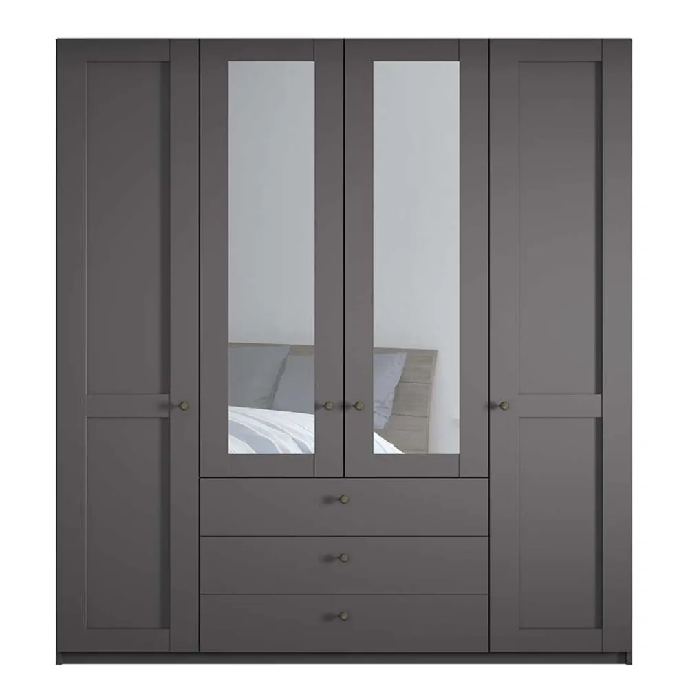 Wohnen Kleiderschränke|Kleiderschränke*4-türiger Kombi-Schlafzimmerschrank in Dunkelgrau - Mataram